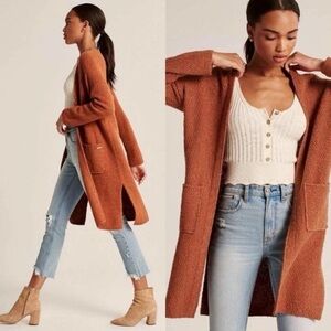 Abercrombie and Fitch Textual Cardigan Sweater Duster | Rust Orange | Size XS